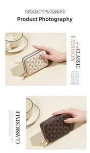 Detail view of compact PU leather accordion card wallet with geometric triangle pattern