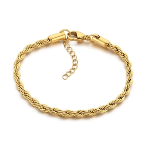 Minimalist 18K gold plated stainless steel rope chain bracelet with adjustable lobster clasp