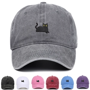 Gewaschene Baumwolle Baseballkappe Retro Schwarze Katze Stickerei Verstellbare Dad Hat Outdoor Sonnenschutz Vintage Stil