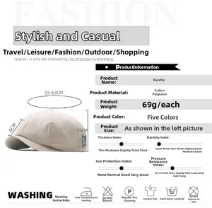 Detailed sizing chart and material specs for the breathable mesh summer newsboy beret hat