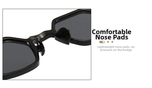 Detail of ergonomic black sunglasses with comfortable integrated nose pads