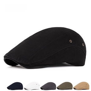 Classic men's cotton beret cap with metal eyelets in multiple colors and flat top design