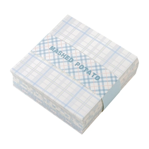 Blue and white plaid square memo pads with minimalist mashed potato decorative wrap