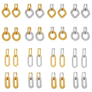 Geometric Textured Earrings Stainless Steel 18K Gold Plated Two-Tone Vintage Hoop Dangle For Women Fashion Jewelry