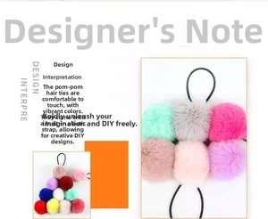 Detail of colorful fluffy pompom hair ties with high elasticity black rubber bands
