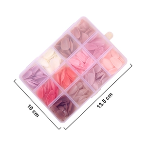 Set of 360 solid color glossy press-on nails in a 12-grid storage box, multi-color