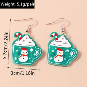 Detail view of green snowman cup earrings with size dimensions and weight specifications