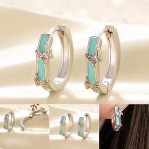 Créoles Papillon Laiton Émail Vert Menthe Petit Élégant Bijoux Pour Femmes Filles