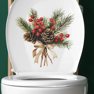 Weihnachtlicher Toilettendeckel-Aufkleber mit Zapfen, roten Beeren und Goldschleife