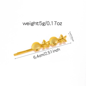 Detail view of gold starfish hair clip with precise weight and size measurements