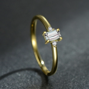 Minimalist S925 silver gold ring featuring a rectangular zircon stone and side accents