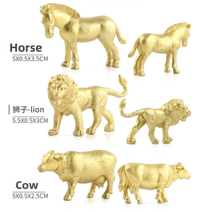 Mini golden safari animal figures including horse, lion and cow with matte finish