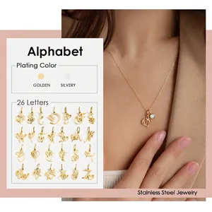 Collier Initiale En Acier Inoxydable Pendentif Lettre Alphabet Avec Strass Rond Bijoux Minimalistes Pour Femmes