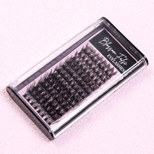 12 rows of natural segmented individual cluster lashes in a sleek black blossom case