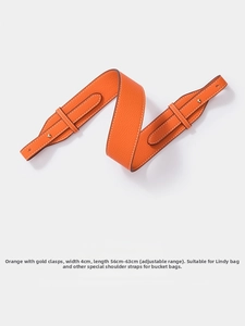 Detail of 4cm wide orange lychee leather shoulder strap with gold buckle for Lindy bags