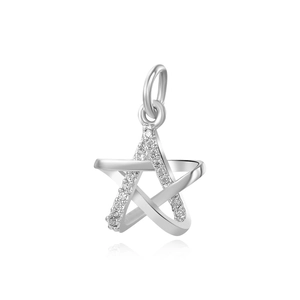 Silver hollow star pendant with clear crystals and a polished finish for jewelry DIY