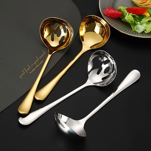 304 Stainless Steel Soup Spoon And Slotted Spoon Mirror Polished Thickened Long Handle Hot Pot Buffet Kitchen Utensils