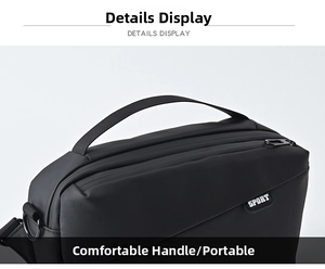 Detail of durable grid texture fabric, sport logo, and reinforced handle on men's crossbody bag