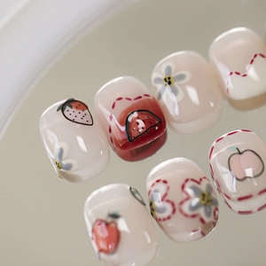 3D relief fruit nail stickers with strawberry, watermelon, and daisy flower patterns