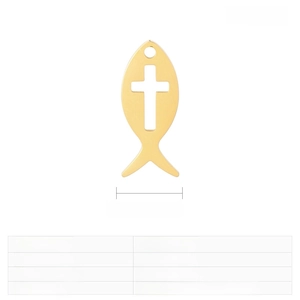 Detailansicht des goldenen Fisch-Kreuz-Anhängers mit präzisen Maßen von 24x10mm