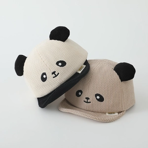 Corduroy baby baseball cap with panda ears and embroidery in beige and khaki colors