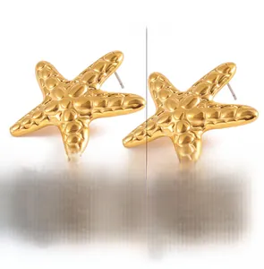 Détails des boucles d'oreilles étoile de mer en acier inoxydable plaqué or 18 carats