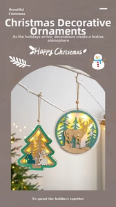 Glow-in-the-dark wooden Christmas pendant featuring reindeer and snowman silhouettes