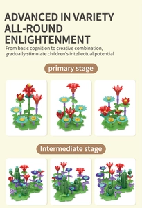 Detail of building block garden stages showing primary and intermediate DIY floral designs