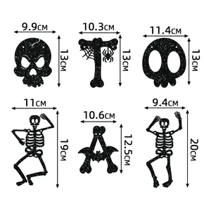 Halloween black glitter skull and bat banner decorations with detailed size specifications