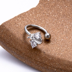 Piercing cartilage abeille en acier inoxydable argenté avec zircons sur pierre brune