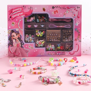 Kids DIY Jewelry Making Craft Colorful Acrylic Beads Bracelet Necklace Educational Creative Activity Birthday Gift Girls