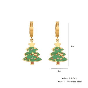 Boucles d'oreilles sapin de Noel en acier inoxydable, charmants bijoux de fete colores.