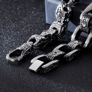 Men's retro stainless steel cross flower engraved link bracelet with mechanical clasp