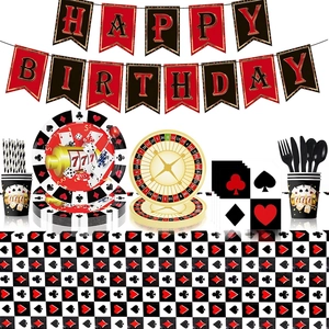 Casino themed birthday party disposable tableware set with poker plates and banner