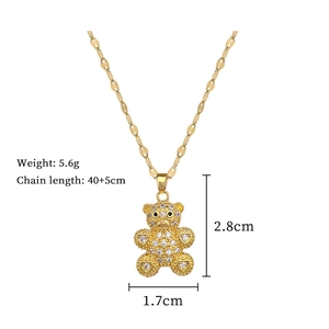 Detail view of crystal teddy bear necklace with chain length 40+5cm and weight 5.6g