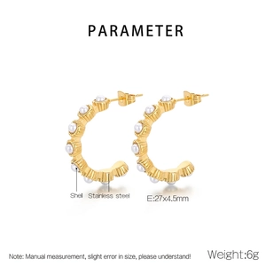 Detailed size specifications of 27x4.5mm golden C-shaped shell bead stainless steel earrings