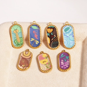 Traditional koi and ruyi steel pendants with gold frames and various colorful fabric patterns