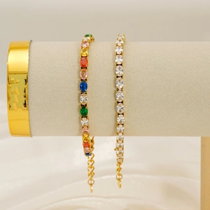 Elegant Zircon Tennis Bracelet Stainless Steel Gold Plated Adjustable Oval Sparkly Jewelry For Women