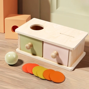 Montessori 2-in-1 wooden object permanence box with coins and ball for early learning