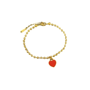 Titanium steel gold beaded bracelet with a red heart charm on a clean white background