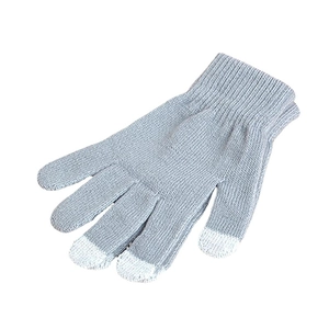 Thick light blue thermal knit touch screen gloves with white conductive fingertips