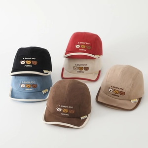 Cute baby baseball cap with three cartoon bears embroidery in six vibrant colors
