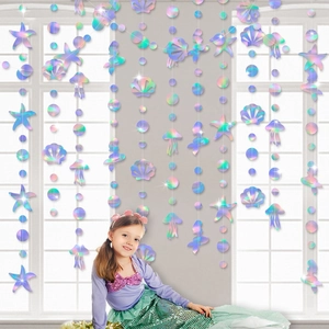 Holographic mermaid shell hanging garlands for oceanic themed birthday party decoration