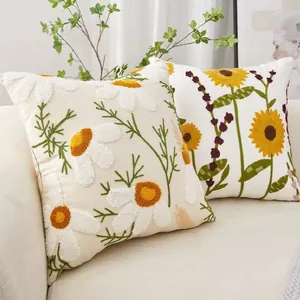 Luxurious American pastoral style embroidered floral pillowcases with daisy and sunflower