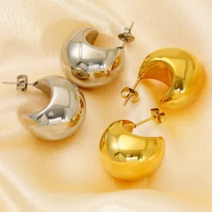 Chunky Hoop Earrings 18K Gold Plated Stainless Steel Waterdrop Hollow C Shaped Polished Minimalist Fashion Jewelry For Women