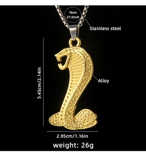 Dimensions détaillées du collier pendentif cobra en acier inoxydable poli brillant