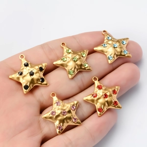 Handheld vintage gold star pendants with colorful rhinestones for DIY jewelry making
