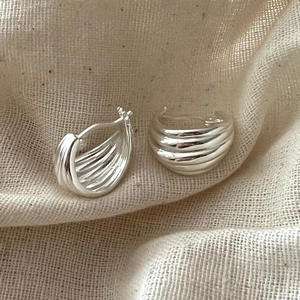 Minimalist 925 sterling silver geometric hoop earrings with textured crinkle finish
