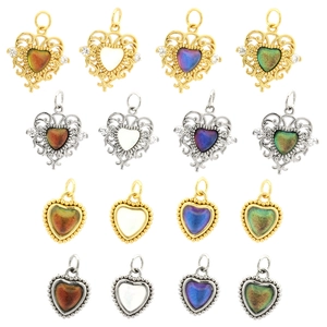 Multi-color heart crystal pendants with 18K gold and silver plating in a grid layout