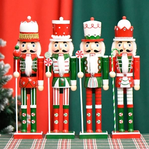 Traditional Wooden Nutcracker Soldier Figure Hand Painted Candy Theme Tall Christmas Tabletop Decoration For Holiday Home
